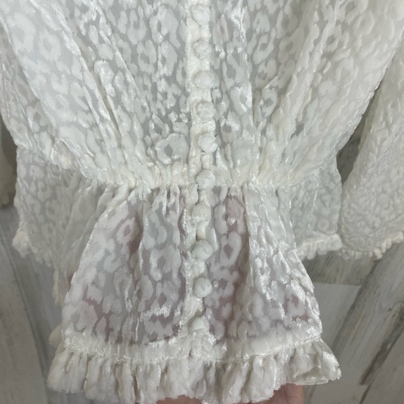 The Kooples White Sheer Velvet Button Top Blouse Flock Leo size S NWT $258 - Picture 9 of 11